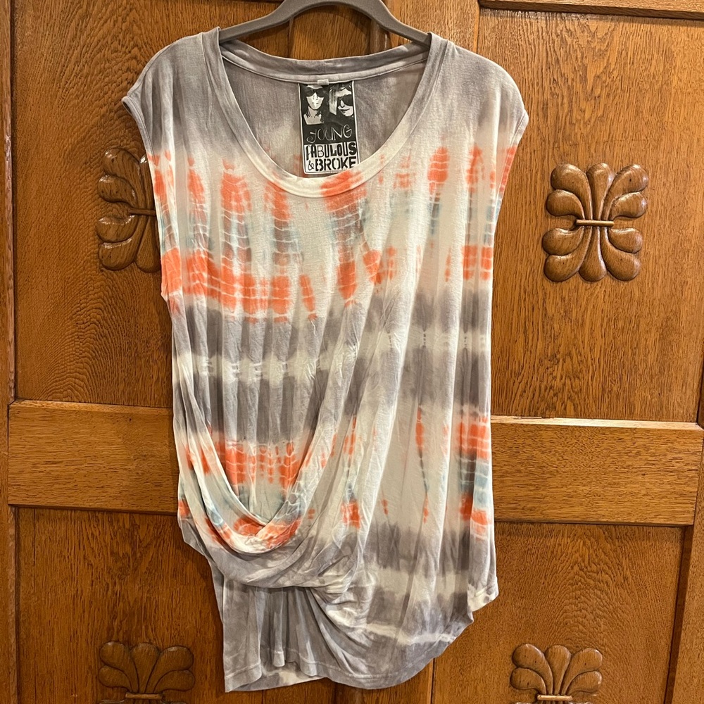 💥HP💥Young Fabulous & Broke Tie-Dye Short Sleeve Top - Gray / Orange / Blue